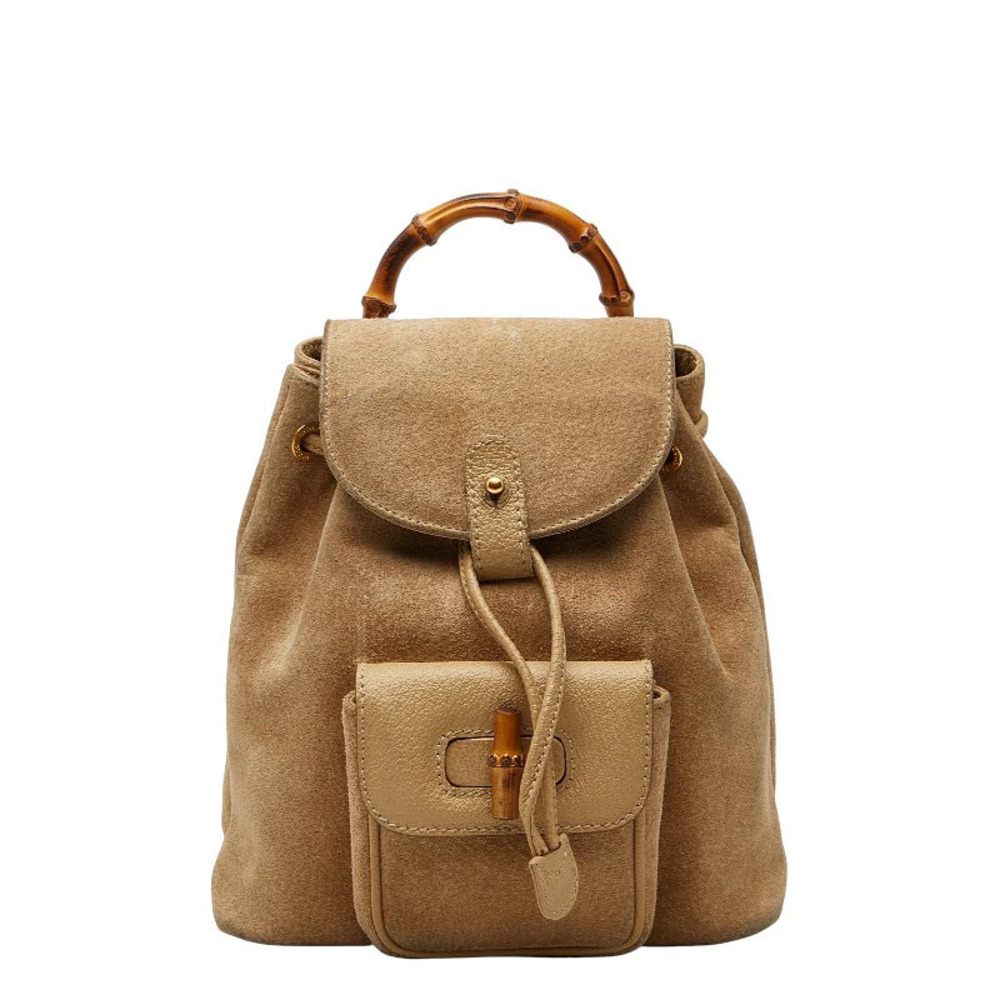 Gucci Bamboo Backpack Rucksack Daybag Brown Leather Suede